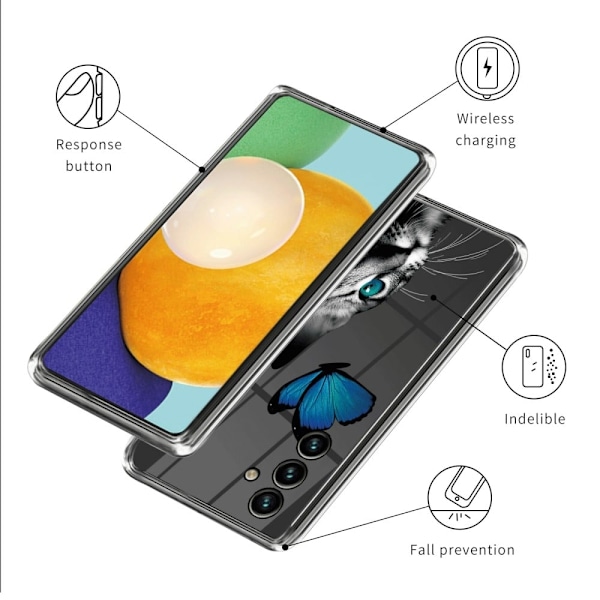 Deco Samsung Galaxy A54 Etui - Katt og Sommerfugl Silver grey