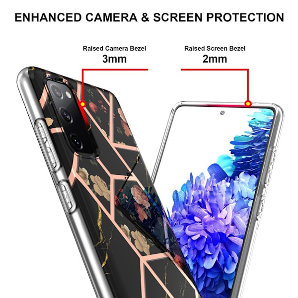 Marmormotiv Samsung Galaxy S20 FE 5G / Samsung Galaxy S20 FE skal - Svart Marmor / Blomma multifärg