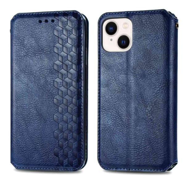 Læretui med A Stilfull Rhombus Imprint til iPhone 14 Plus - Blå Blue