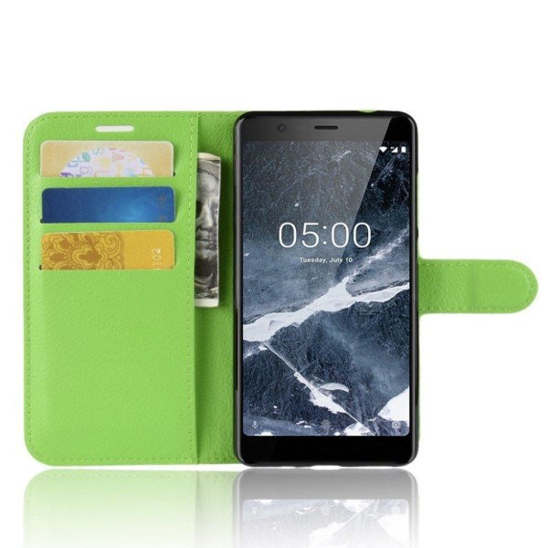 Nokia 5.1 beskyttelsesetui i kunstlæder med Litchi overfalde sam Green