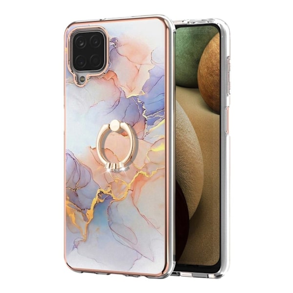 Marble Patterned Suojakuori With Ring Holder For Samsung Galaxy M12 / F12 / A12 5g - Milky Way Marble White Multicolor