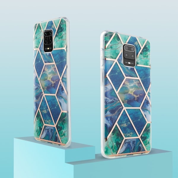Marble Mønstret Deksel med Ring Holder til Xiaomi Redmi Note 9 Pro Max / 9 Pro / 9s - Blå / Grønn Blue