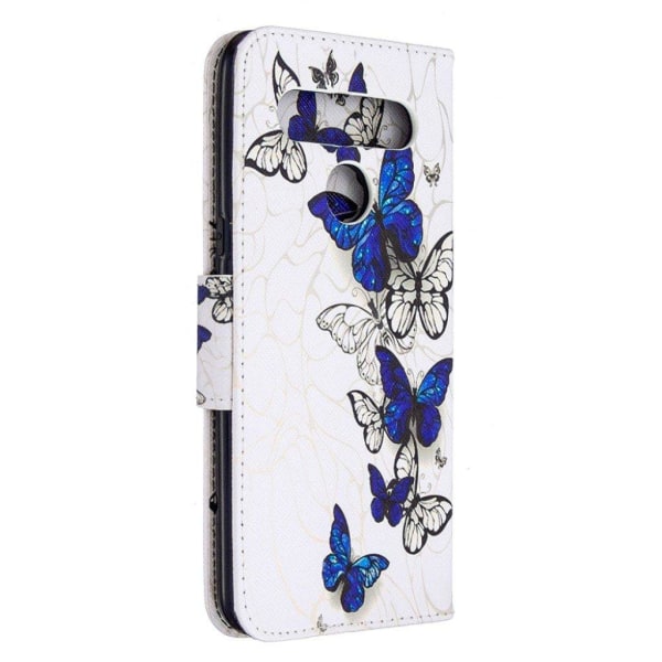 Wonderland LG K61 Etui - Blå og hvide sommerfugle Multicolor
