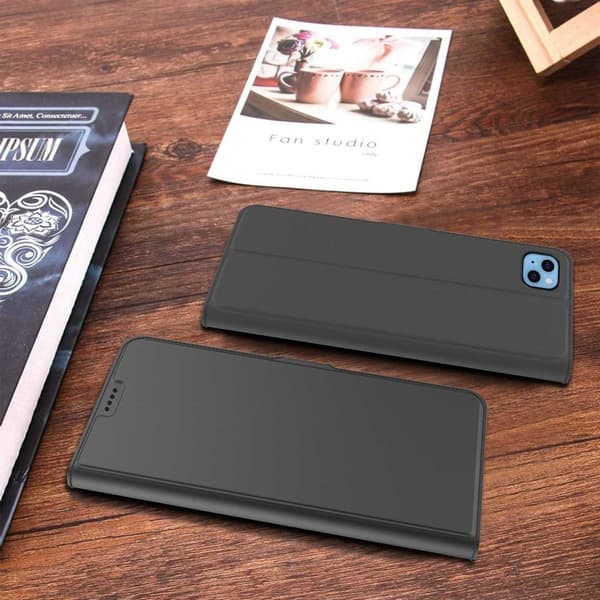 Glat og tyndt premium iPhone 13 Mini læderetui - Sort Black