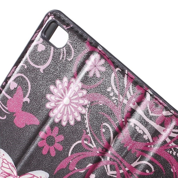 Moberg Huawei Ascend P8 Læder Etui Med Kortholder - Sommerfugl Og Blomster Multicolor