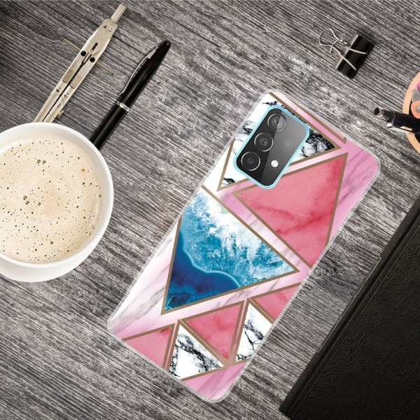 Deco Samsung Galaxy A73 Suojakotelo - Valkoinen / Sininen / Rose Triangle Multicolor