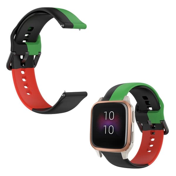 20 mm trefarvet silikoneurrem til Garmin-ur - Sort / Grøn / Rød Multicolor