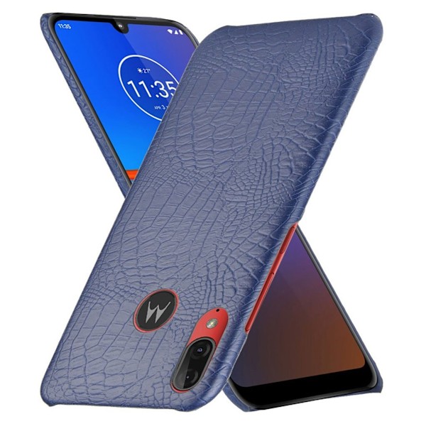 Croco Motorola Moto E6 Plus etui - Mørkeblå Blue