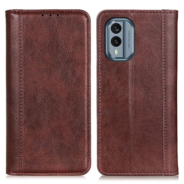 Aito nahkakotelo magneettisuljuksella Nokia X30 - Ruskea Brown