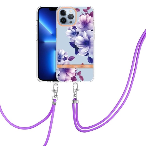 Slim och Hållbar Mjukskal med Handledsband till iPhone 14 Pro Max - Hc004 Purple Begonia Lila