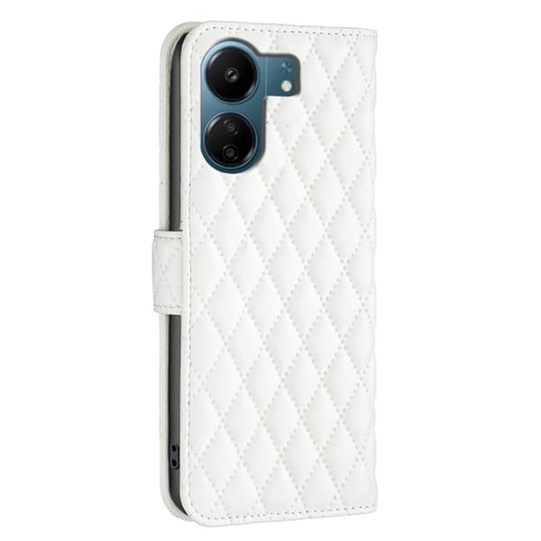 Matt flipfodral med rombmönster för Xiaomi Redmi 13C / Xiaomi Poco C65 - Vit Vit
