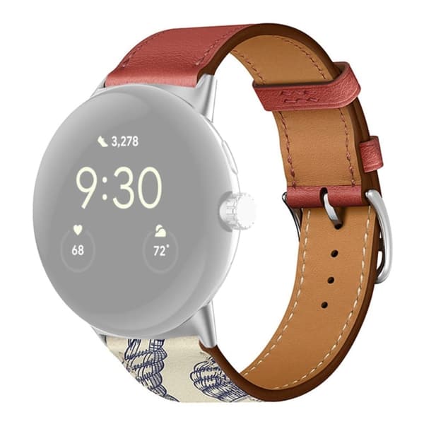 Google Pixel Watch urrem i ægte læder - Murstensrød / Mudret Grå Silver grey
