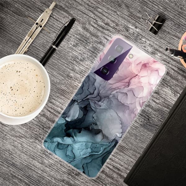 Marble Samsung Galaxy S21 Plus Etui - Rose og Greyish Blåe Skyer Multicolor