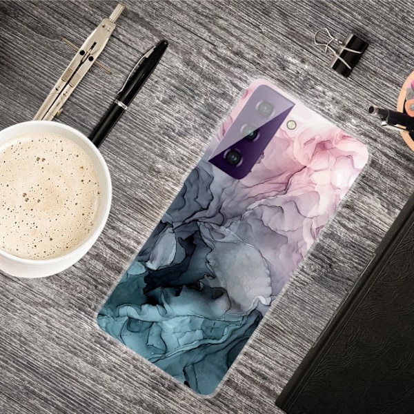 Marmormotiv Samsung Galaxy S21 Plus 5G skal - Rosa Och Gråblå Moln multifärg