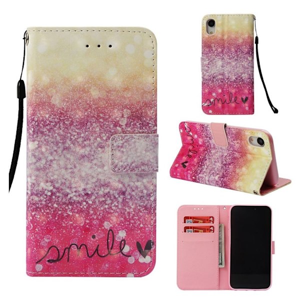 iPhone Xr flip cover i mønstret læder - Smile Multicolor