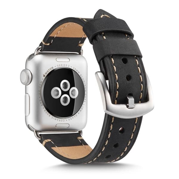 Crazy Horse Apple Watch Series 4 44mm ægte læder Urrem - Sort Black