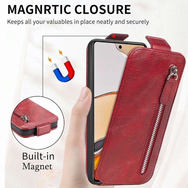Vertical Flip Phone Suojakotelo With Zipper For Xiaomi Poco M4 Pro - Punainen Red