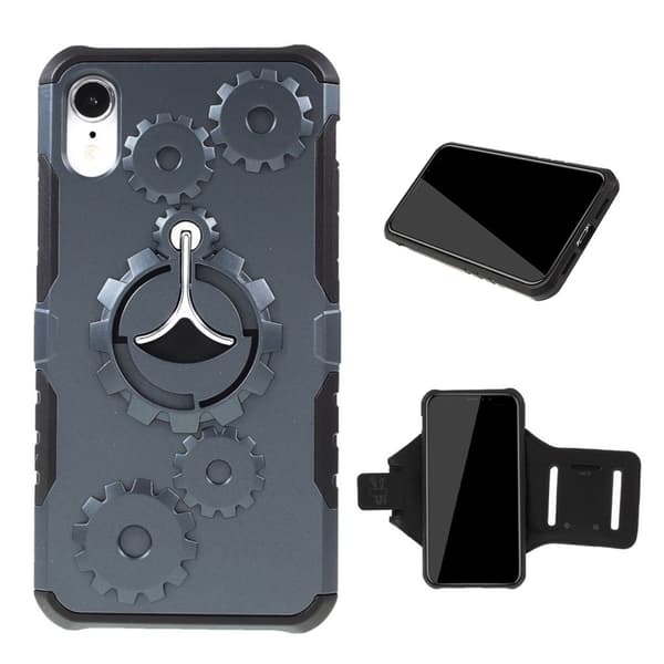 IPhone 9 mobilskal silikon plast utfällbart ben kugghjulsmönster tillkommer armband - Mörkblå Blå