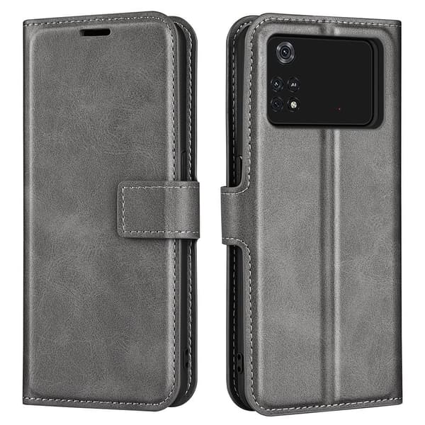 Skinn-etui i lommebok-stil for Xiaomi Poco M4 Pro - Grå Silver grey