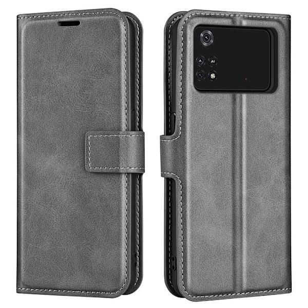 Xiaomi Poco M4 Pro nahkainen lompakokkotelo - Harmaa Silver grey