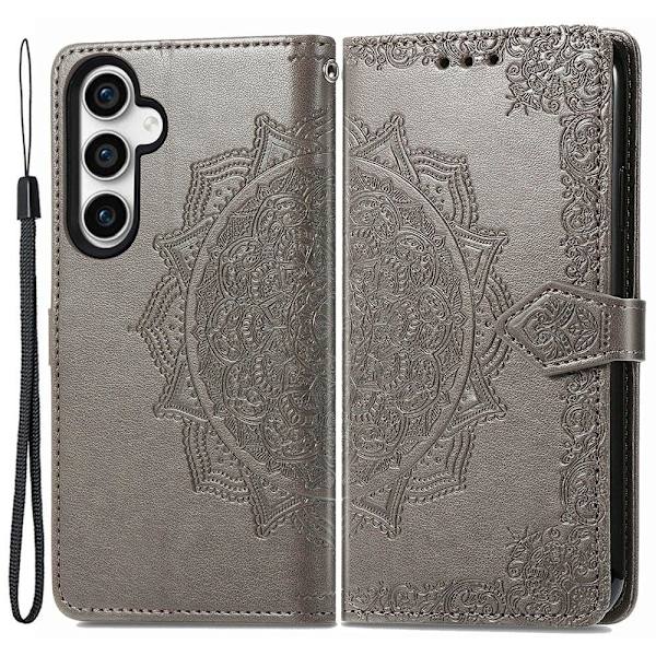 Mandala läder Samsung Galaxy S23 FE fodral - Silver/Grå Silvergrå
