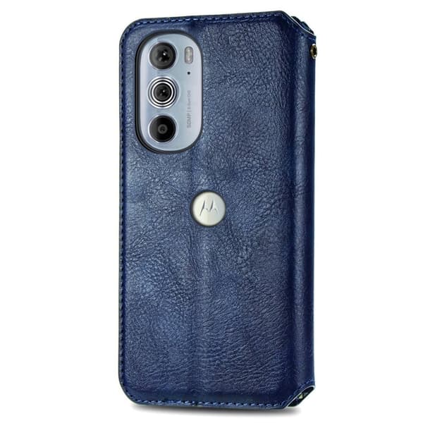 Læder Etui med A Stilfuldt Rhombus Tryk til Motorola Edge 30 Pro - Blå Blue