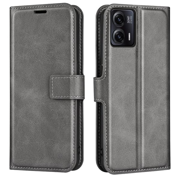 Læderetui med Pung til Motorola Moto G73 - Grå Silver grey