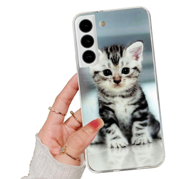Deco Samsung Galaxy S22 Plus Etui - Sød Kat Silver grey