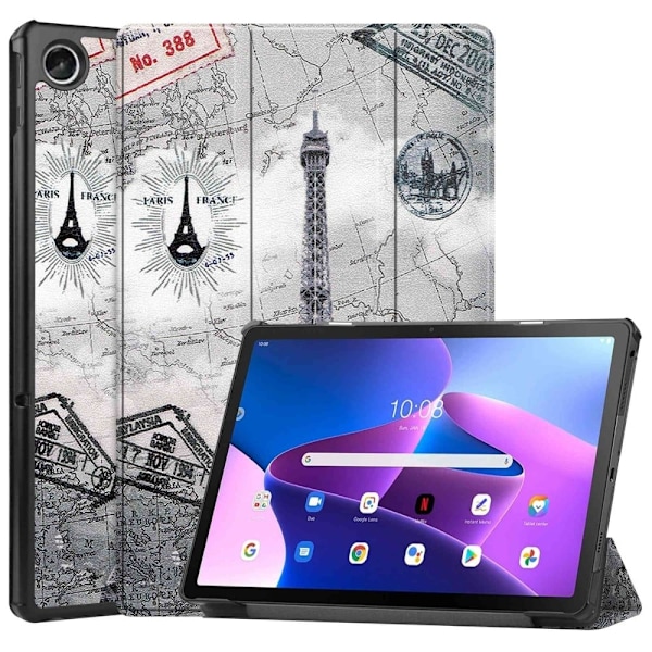 Lenovo Tab M10 Plus (Gen 3) läderfodral med trefaldigt mönster - Torn Silvergrå