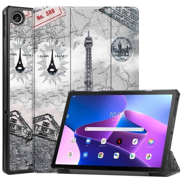 Lenovo Tab M10 Plus (Gen 3) skinnveske med trefoldig mønster - Tårn Silver grey