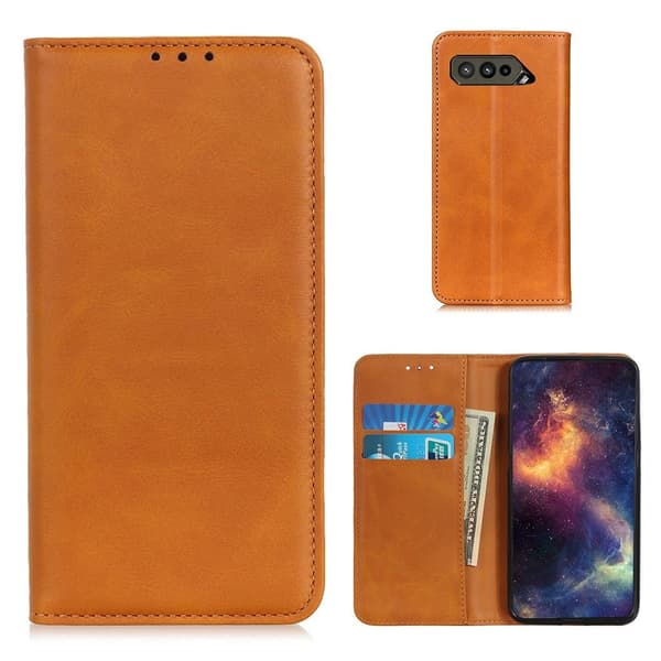 Flip Etui med Pung i Ekte Lær til ASUS ROG Phone 5 - Brun Brown