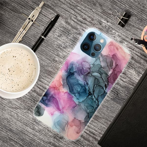 Marble iPhone 15 Pro Etui - Osmose Of Rose og Grøn Blue