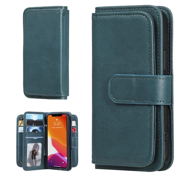 10-slot Lommebok Etui til iPhone 13 Mini - Mørkegrønn Green