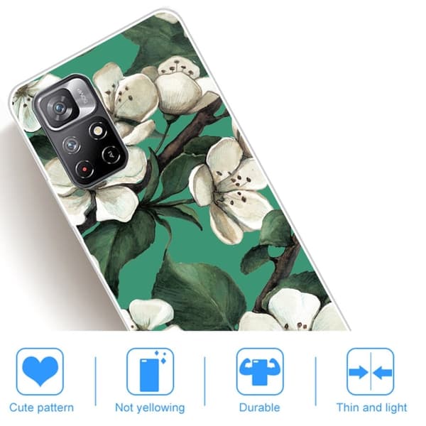Deco Xiaomi Redmi Note 11T 5G / Note 11s 5g Etui - Hvit Blomst Green