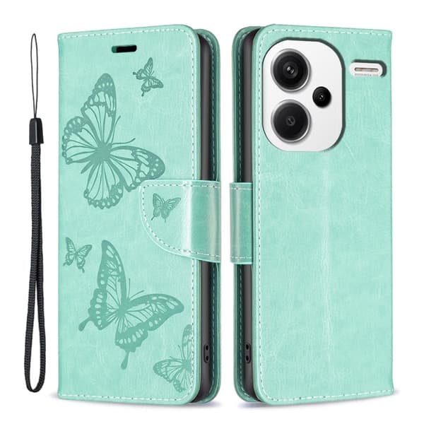 Butterfly läder Xiaomi Redmi Note 13 Pro Plus fodral - Grön Grön