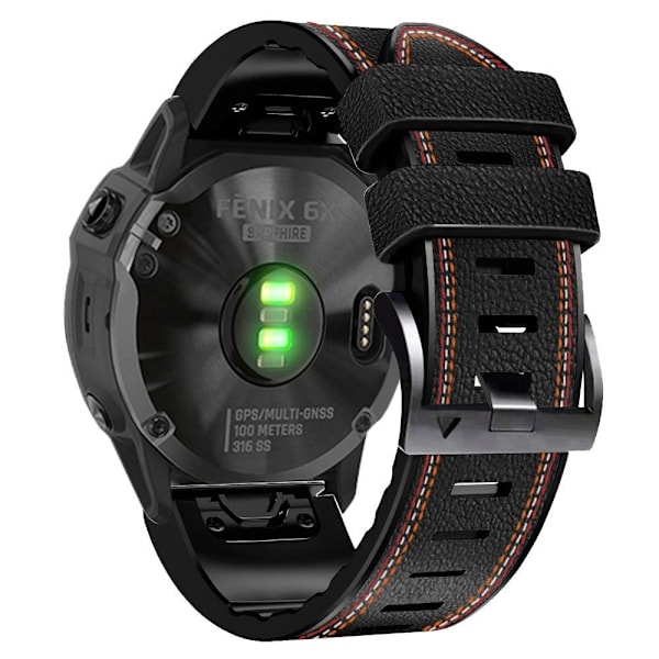 26 mm læder med silikone-urrem til Garmin-ur - Sort Black