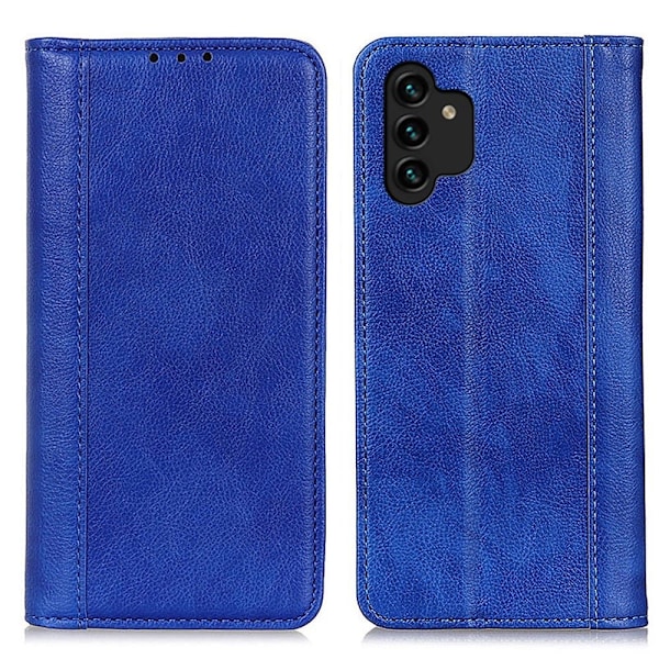 Samsung Galaxy A13 4G ægte læderetui med magnetisk lukning - Blå Blue