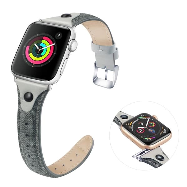 Apple Watch Series 5 / 4 44mm canvas urrem i ægte læder - Grå Silver grey