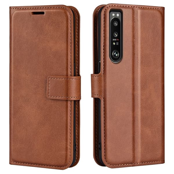 Hållbart konstläder Sony Xperia 1 IV fodral med plånbok - Brun Brun