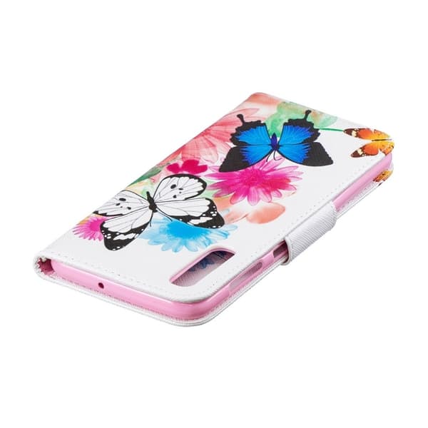 Samsung Galaxy A50 mønster læder etui - Sommerfugle og Blomster Multicolor