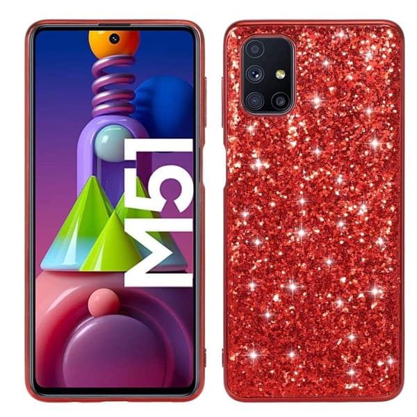 Glitter Samsung Galaxy M51 etui - rød Red
