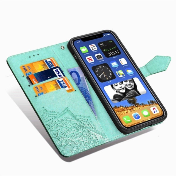 Mandala iPhone 12 Mini Flip case - Cyan Green