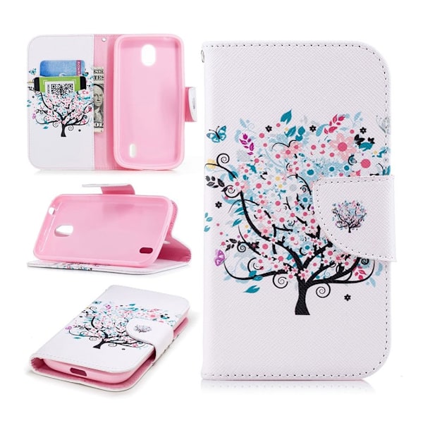 Nokia 1 mønstret flipveske i lær - Floret Tree Multicolor