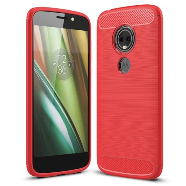 Motorola Moto E5 Play Hiilikuitu Harjattu Pintainen Pehmeä Silikooni Muovi Takasuoja Kuori - Punainen Red