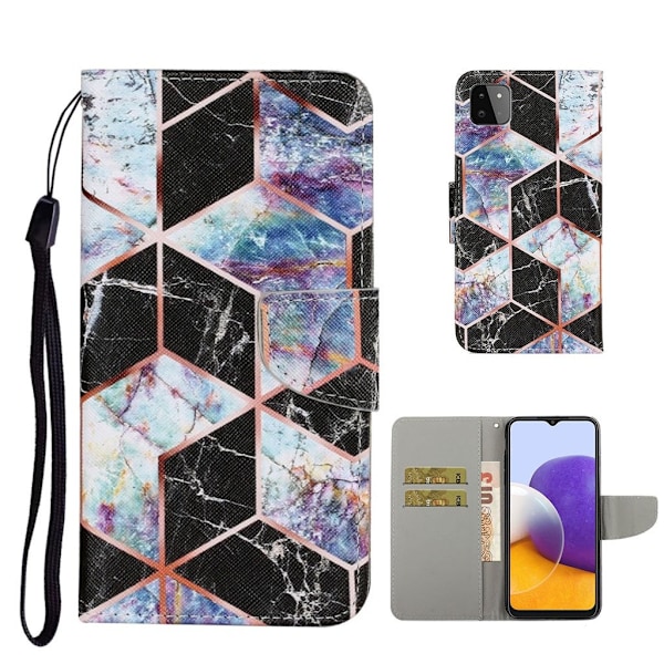 Wonderland Samsung Galaxy A22 5G Läppäkotelo - Marbling Pattern Multicolor