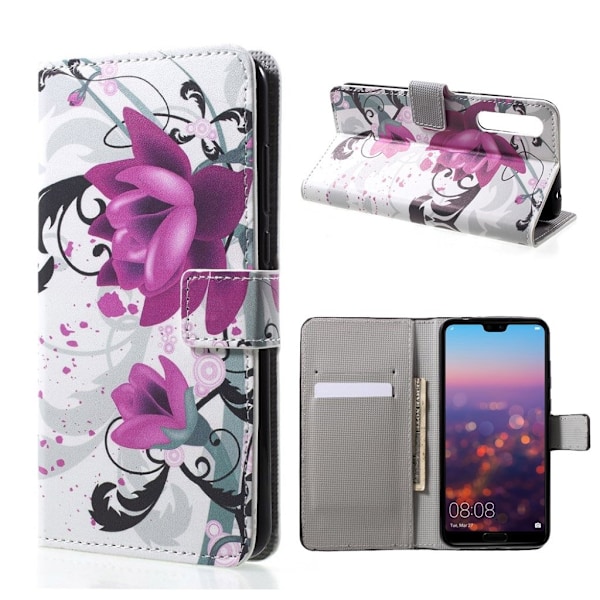 Huawei P20 Printet Mønster PU læder flip etui - Kapok blomst Multicolor