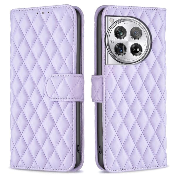 Rombemønster, matt flip-deksel for OnePlus 12 - Lilla Purple