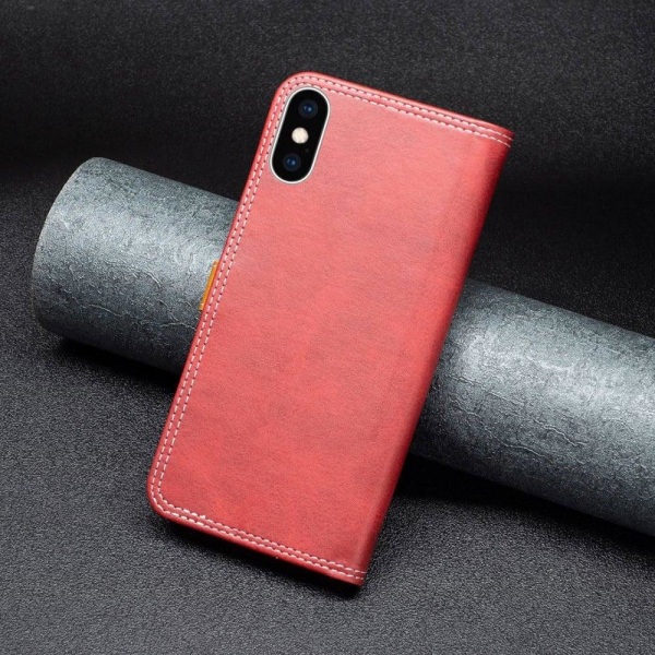 BINFEN tvåfärgat läder iPhone Xs Max fodral - Röd Röd