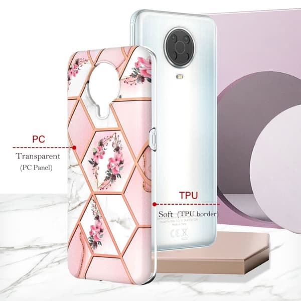 Marmordesign Nokia G20 / Nokia G10 deksel - Rosa Blomster Pink