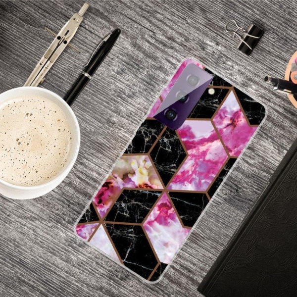 Marble Samsung Galaxy S21 Etui - Black and Rose Marble Multicolor